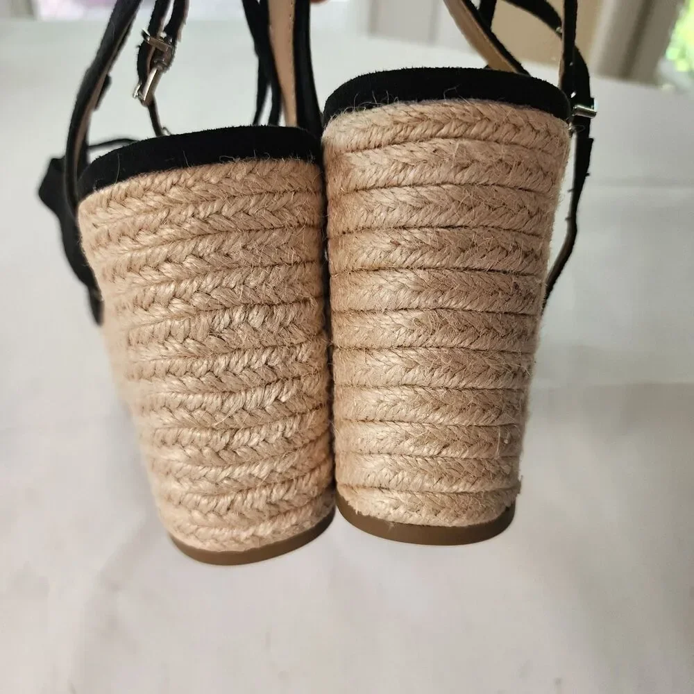 Sun + Stone Black Tiinsley Strappy Espadrille Platform Wedge Sandal 10 NWT